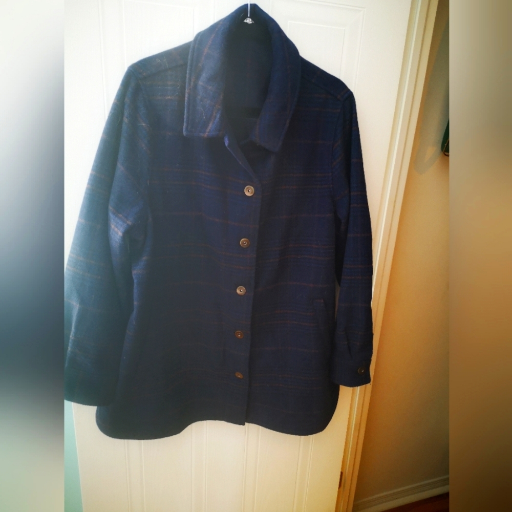 Penningtons Women's Navy Plaid Blue Jacket Shacket